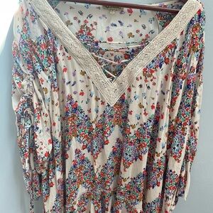 Democracy Floral Crochet Trimmed Women's Top size 3x